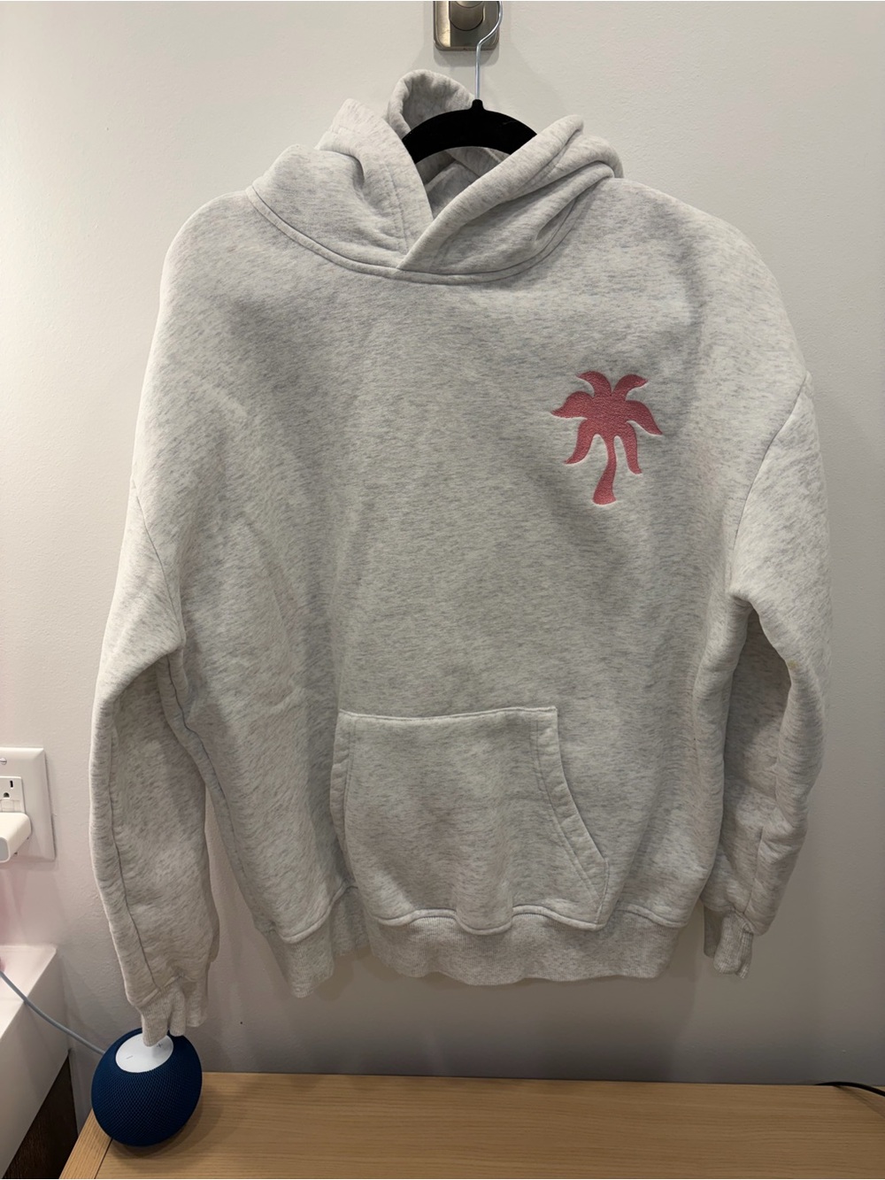 Pink Palm Puff - “Hawaiian Hibiscus” hoodie in Heather Cloud - size medium